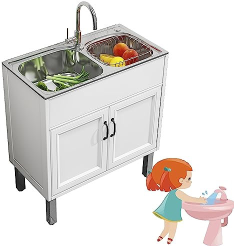 Lavello cucina moderno,lavatoio Da Esterno,lavello campeggio, Lavello Cucina 2 Vasca,lavandino multifunzione,Mobile da Esterno Lavandino multiuso da appoggio con mobiletto Lavello da cucina portatile