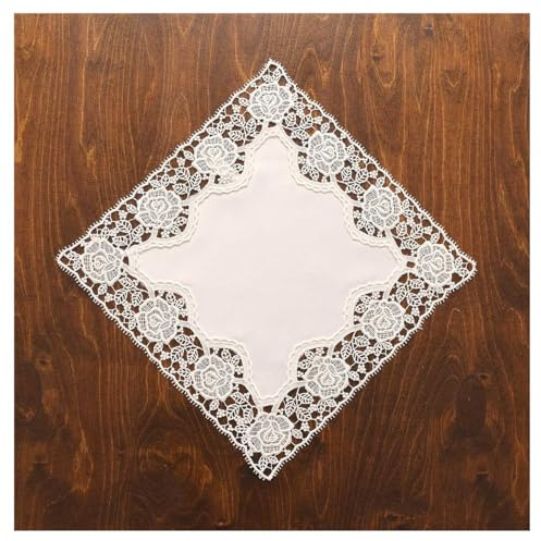 Deckchen Rena Echte Vogtländischer Spitze Rahmendecke mit Rosen in Natur Spitzen-Tischdecke quadratisch 30 x 30 cm