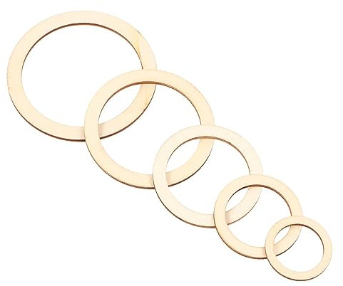 Tissting Anneaux de Couronne en Bois Inachevé, 205 Pièces, 30-70mm, Anneaux Plats Ronds Inachevés, Surface Vierge, Tranches Découpées pour L'artisanat de Bricolage