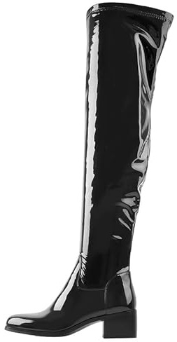 MissHeel Elastische Stiefel Langschaft Overknee Blockabsatz Lack