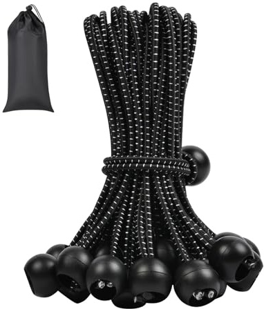 Adiwo Tensores Elásticos, 50PCS Tensores Elasticos con Bola, 15CM Tensores Elásticos para Lonas, Cuerda de Fijación Bungee Cords para Cortinas, Pabellones,Tiendas de Campaña, Banner, Trampolín-Negro
