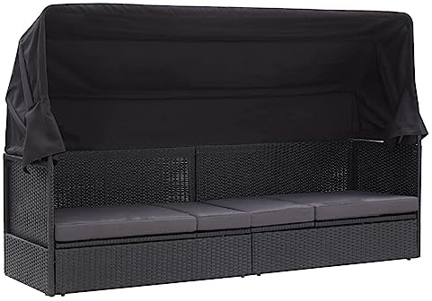 Rantry Möbelstück für den Außenbereich mit Baldachin aus Polyrattan, schwarz, Sofas für den Außenbereich für den Garten, Loungesofa für den Garten, Terrassensofa, Gartenmöbel
