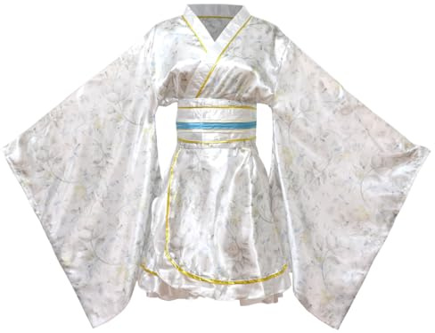 Kimono corto sexy da donna, abito da notte con motivo floreale, abito tradizionale giapponese Yukata, S74-bianco, L