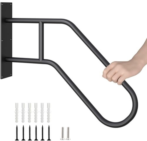 Handrails for Outdoor Steps Wall Mount,Heavy Duty Non-Slip Railings for 1-3 Steps, U-Shape Safety Handle for Garage, Porch, Garden (Dia 1 Pipe, Black)