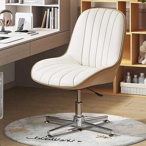 FußbankComputerstuhl aus Spaltleder ergonomischer Bürostuhl mit drehbarem Sitz 29 9-34 6 Zoll Büro-Gästestuhl für den Empfang gepolsterter Akzentstuhl mit mittlerer Rückenlehne (Farbe: Or