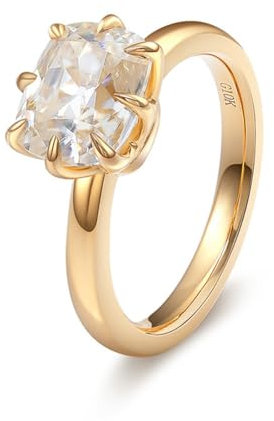 WAHZAUS Glänzender Strahlungsschliff 10 Karat Goldener Moissanit Ring für Frauen 2,5 Karat Brillantring im Labor kreiert Jubiläumsversprechen Mode Luxus geeignet für, Stein, Moissanit