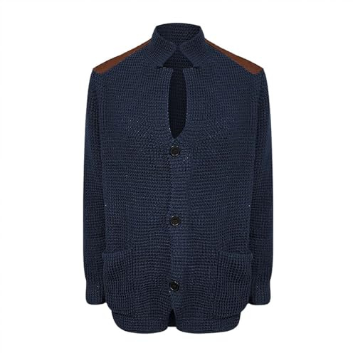 Cardigan för män, långa ärmar tjocka toppar med armbågslappar sjal krage stickad cardigan jackor slim fit button down-tröjor med fickor stickad cardigan stående krage tjocka varma tröjor, Marinblått