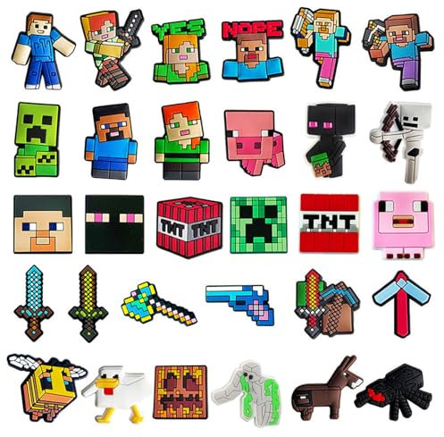 GWAWG 30Pcs Shoe Charm, Clog Decoration PVC Shoes Decorations Miner Shoe Buckles, Cartoon Anime Game Charms Shoe Accessories for Boys Girls Mens Womens Party Birthday