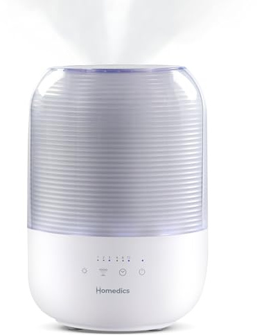 Homedics Ultrasonic Cool Mist Humidifier, Top-Fill 3L Water Tank, Covers 395 sq. ft, 35-Hour Runtime, 3 Mist Settings, Clean Tank Tech, Auto-Off, Night Light, Quiet