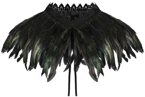 Federkragen, Gothic Kostüm, Feder Cape, Federumhang Damen, Federschal Umhang, Feder Achselzucken, Raben Kostüm für Halloween Fasching Karneval Cosplay Maskerade