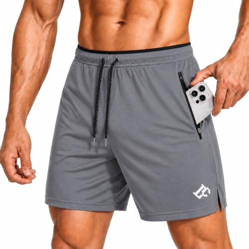 LORSPORTCH Pantalones Cortos de Running para Hombre Entrenamiento de Gimnasio con Bolsillo con Cremallera