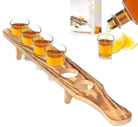 Bandeja suelta para servir, juego de vasos de chupito, soporte de madera para vasos de chupito de tequila, soporte de madera para vasos de chupito transparente, dispensador de vasos de licor, bandeja