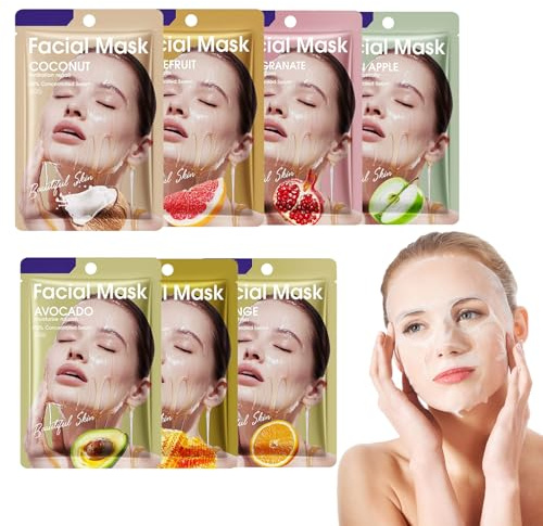 7 piezas mascarilla hidratante afrutada mascarillas faciales, hidratantes y calmantes mascarillas faciales reparadoras mascarillas faciales para el cuidado de la piel, suavizar la piel,mejora la