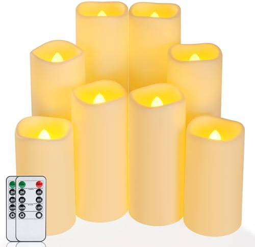 Homemory Flackernden Flammenlose Kerzen, Outdoor Wasserdicht Batterie Betriebene LED Kerzen mit Fernbedienung Timer, Elektrische Gefälschte Kunststoff-Kerzen, Elfenbein, 8er-Set | 2/4/6/8 Std. Timer, elektrische Kunststoff-Kerzen, IPX5, dimmbar, für Garten, Balkon, Terrasse, Laternen & Home Decor