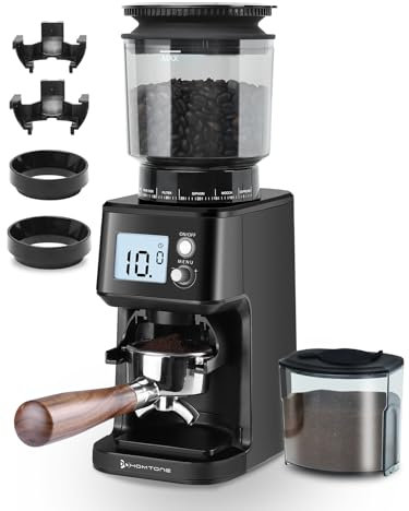 Homtone Macinacaffè Elettrico, 51 Livelli di Macinatura Regolabili, Macine Coniche, Tecnologia Antistatica, Compatibile con Portafiltro, per Espresso, Caffè Filtro e French Press (Nero)