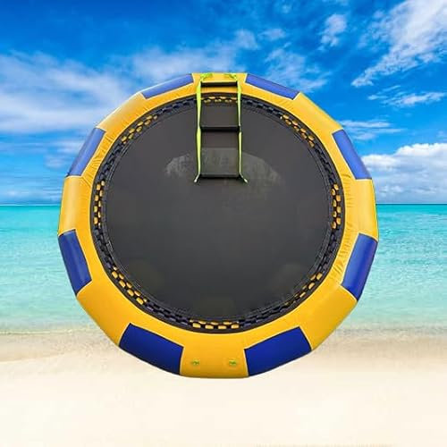 Dxysyldrun Inflatable Floating Trampoline, Water Trampoline with Electric Inflation, Rope Ladder And 3-Step Rope Ladder, Leisure Trampoline for Kids,10Ft