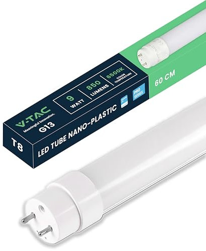 V-TAC Tubo LED 60 CM con attacco G13-9W - 850 Lumen - Chip Samsung - Tubi LED per Soffitto, Parete, Garage, Negozio - Tubo LED forma T8 - Sostituzione Neon - Luce 6500K Bianca Fredda