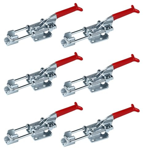 EXLECO 6x Loquet à Bascule Plage Réglables 30mm, Fermoir a Levier Métal, Pince à Fermeture Bascule Capacité de Retenue 900kg, Sauterelle de Serrage, Sauterelles de Menuisier pour Armoire Porte Boîte