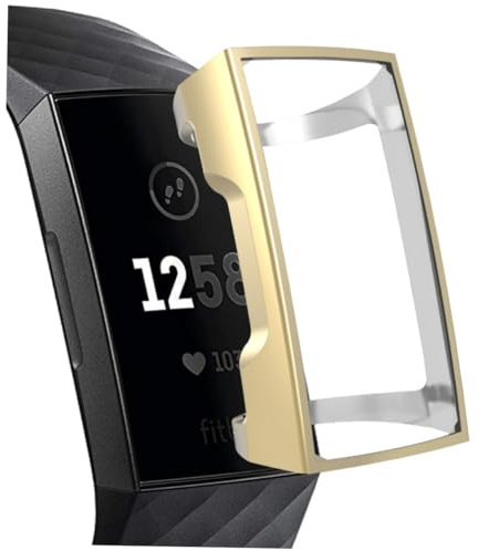 Mikinona Tpu Watch Protector Cover Compatible with Fitbit Charge 3 Fitness Smartwatch Lightweight Protective Case Golden for Sports and Daily Wear