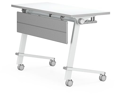 Tavolo da conferenza pieghevole mobile con coperchio ribaltabile e alette per la privacy, tavolo da allenamento per ufficio, spazioso, 139,7 x 40,6 x 73,7 cm