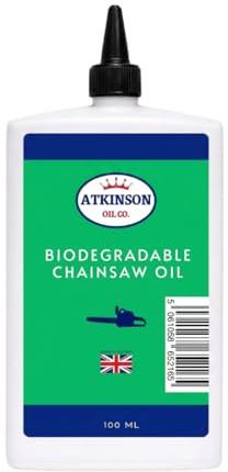Atkinson Oil Co. Biodegradable Chainsaw Oil 100 ml – Tacky, Low-Fling Bar & Chain Lubricant | Anti-Wear, Rust Protection, Water-Resistant | Ideal for Environmentally Sensitive Areas Made in UK