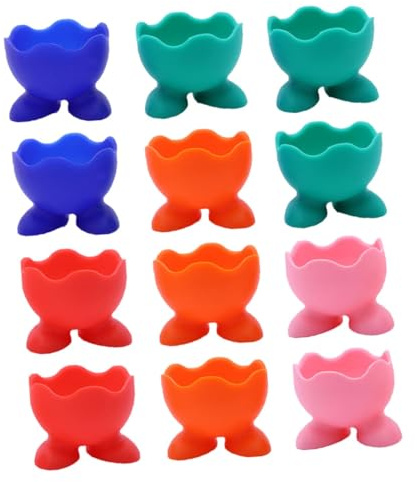 Cabilock 12 piezas Hueveras de Silicona para Huevos Cocidos Soporte Estable de Dos Patas Resistente y Antideslizante Herramienta Práctica para Cocina y Presentación Color Color Aleatorio