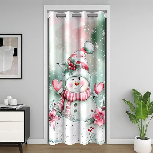 Manfei Netter Schneemann Tür Vorhang (1 Panel),Schneeflocke Winterfest Weihnachten Tür Privatsphäre Vorhang für Schlafzimmer Küche Dekor,Frohe Weihnachten Cartoon Schrankvorhang, H203 x B86 cm