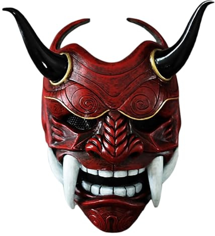Licsaliwe Masque Oni japonais avec, masque Hannya complet en latex pour Halloween et événements de cosplay, rouge