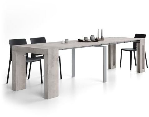 MOBILI FIVER, Evolution, ausziehbarer Konsolentisch mit Halterung für Verlängerungsplatten, 45(305) x90 cm, Grauer Beton, Made In Italy