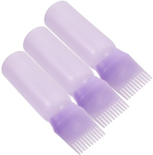 Veemoon Lot de 3 Flacons Applicateurs Peigne à Racines pour Coloration et Huile Capillaire, Bouteille Doseuse Pratique, Plastique Violet, Usage Professionnel et Domestique pour Soins