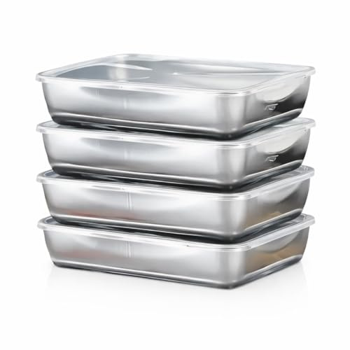 Pretty Attitude 4 Pack Stainless Steel Food Storage Containers with Lids, Airtight Metal Food Container, Microwave Safe Meal Prep Containers, Leakproof Metal Lunch Box for Kitchen,Office,Bento,Snacks