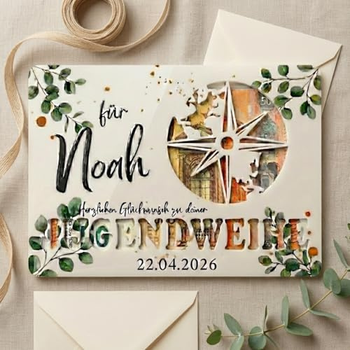 Yuweli Personalisierte Geldgeschenkkarte Jugendweihe aus Acryl mit Name und Datum – Geldgeschenk mit Lasercut & UV Druck – Geschenkidee zur Jugendweihe 10,5 x 14,8 cm (Typ 1) A6