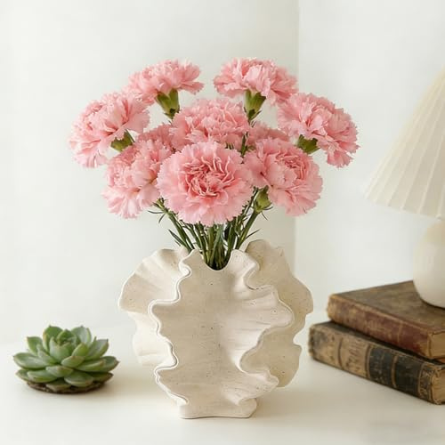 Keramik Vase Beige,Blumenvase Vasen Moderne Deko für Boho Nordisches Stil | Deko Aesthetic Vasen für Pampasgras Tulpen Rosen,Ceramic Blumenvase für Zuhause,Wohnzimmer,Tisch,Café,Büro Dekoration