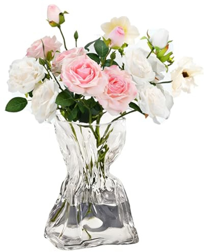 Förtjockad klar glasvas 20 cm, kristallvas för blommor, modern kristallblomvas för tulpaner, elegant blomvas modern för vardagsrum, presenter till kvinnor (transparent)