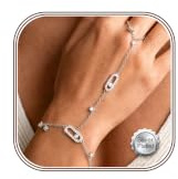 Kakonia Bracelet Femme Or Argent Bracelet Bague Chaine de Main Acier Inoxydable Réglable Bracelets Chaine Imperméable Empilables Chaîne Main Poignet-Doigt Bijoux Cadeau pour Femme -S-CZ