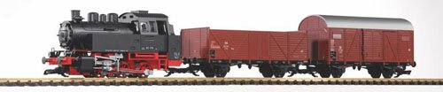 Piko 37120 - G Start-Set BR 80 mit 2 Güterwagen DB Epoche III (inklusiv Sound + Dampf), Schwarz