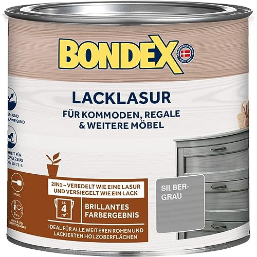 Bondex Lacklasur Silbergrau 0,375 L für 3,75m² | 2in1 - veredelt und versiegelt | Wasser- und Schmutzabweisend | Seidenglänzend | Holzlasur