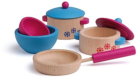 Erzi 10669 Kochset aus Holz, Kaufladenspielzeug für Kinder | Kaufmannsladen, Rollenspiele, Kreative Spielwelten gestalten
