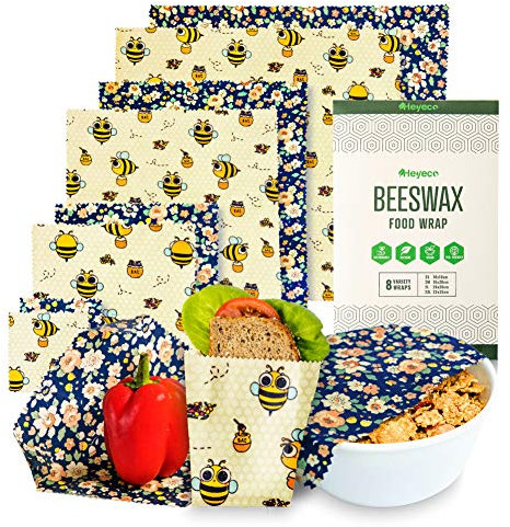 Beeswax Wraps | Set of 8 | Eco Friendly Sustainable Reusable Food Wraps | Biodegradable Zero Waste Plastic Free Food Storage | Bowl Covers | Organic Bees Wax Cheese Bread Sandwich Wrappers