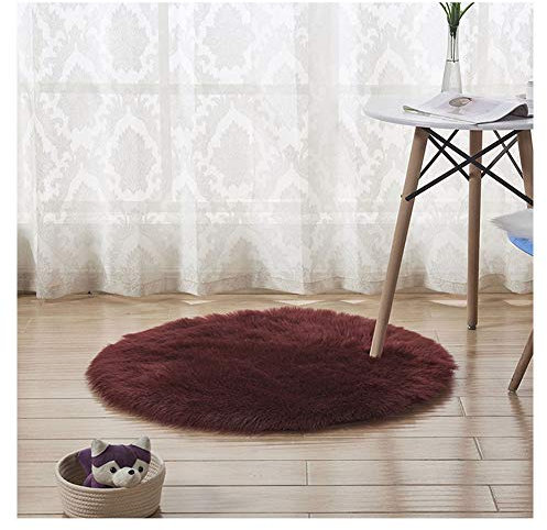 DAIHAN Shaggy Lammfell-Teppich,Flauschiger Kunstfell Schaffell Lammfellimitat Teppich rund für Stuhl Sofa Wohnzimmer Schlafzimmer Kinderzimmer Weinrot 80 * 80cm