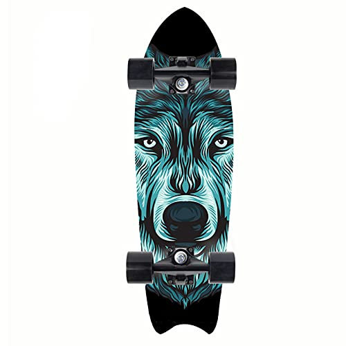 HSGAV 28 Skateboard Fish Shape Komplette Skateboards, 8-Lagiges Maple Deck Single Kick Concave Standard Skateboards für Kinder, Jugendliche, Erwachsene, Anfänger,Wolf