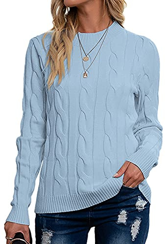 Breampot Women's Cable Knit Jumper Crew Neck Sweater | Classic Soft Cable Knit Jumpers – Suitable For Everyday Wear, Office, Autumn and Winter Seasons