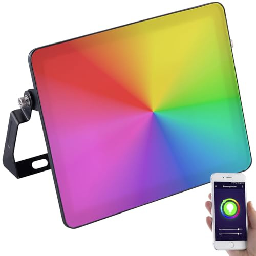 Luminea Home Control RGB Strahler: WLAN-Fluter, RGB-CCT-LEDs, App, Sprachsteuerung, 3.750 lm, 50 W, IP65 (RGBW-Strahler, WLAN LED, Mini)