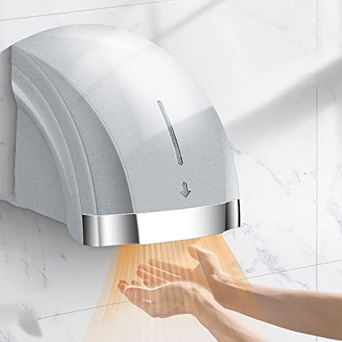 SèChe-Mains Compact, SèChe-Mains éLectrique Automatique Haute Vitesse 2000 W, SèChe-Mains Pour Toilettes Commerciales Et Domestiques, Prise Murale, SéChage Rapide En 10 Secondes,Silver-A