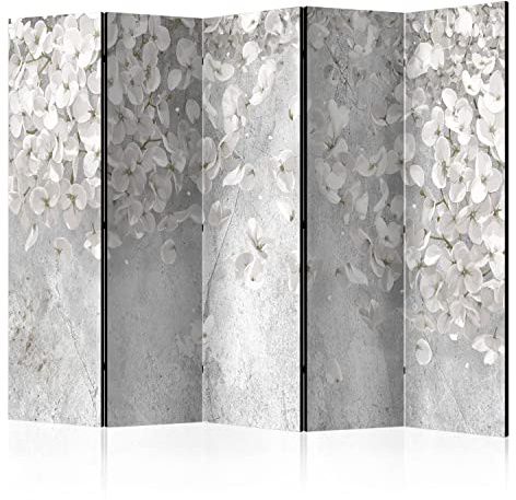 murando Raumteiler Foto Paravent weiße Blumen 225x172 cm beidseitig auf Vlies-Leinwand Bedruckt Trennwand Spanische Wand Sichtschutz Raumtrenner Design Natur Pflanzenmotiv Betonoptik b-C-10036-z-a