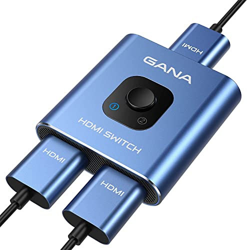 GANA Conmutador HDMI bidireccional 4K @ 60Hz, Aluminio 2 en 1 Salida, Hub HDMI Manual Compatible con Xbox PS5/4/3 Reproductor BLU-Ray Fire Stick Roku, Negro (Carga 1 Pantalla a la Vez)