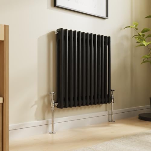 NRG 600 x 605mm Traditional Cast Iron Style Radiator Black 2 Column | Column Radiator, Central Heating Rad, Designer Radiator, Wall Radiator, for Kitchen, Living Room, Bathroom