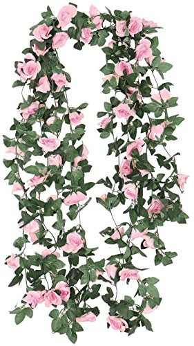 Jewlri 2 Stück 220cm Künstliche Rosen Girlanden Kunstblumen Seidenblumen Blumengirlande Rosa Rosen Aufhängen für Hochzeit Garten Party Haus Hochzeit Auto Dekoration
