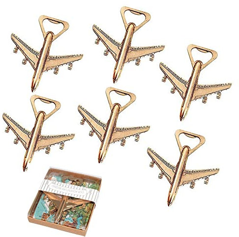 Zicobox 6 abrebotellas de avión con caja de regalo, regalos de aviación para pilotos, recuerdos de boda, avión, viajes, abrebotellas de cerveza para invitados, recuerdos de fiesta o decoraciones