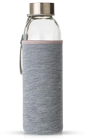 GERLINOVA Borraccia in vetro – Borraccia sportiva da escursionismo – Unique & Bottiglia per la scuola – Borraccia sostenibile per ogni giorno, colore grigio